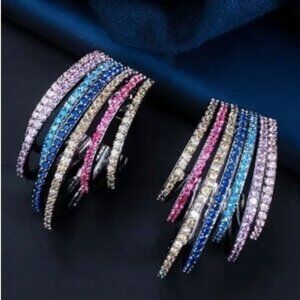 18k Gold Plated Multi-Color Simulated Diamond Zircon Half-Circle Drop Earring